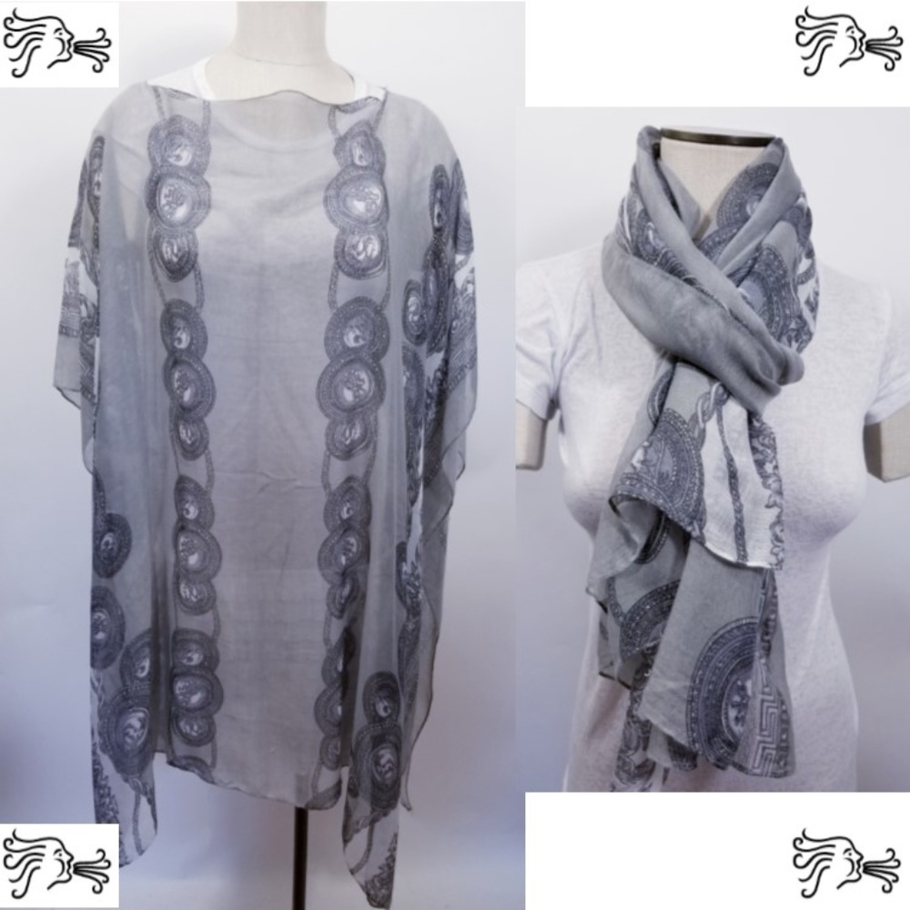 Gray Long Poncho Scarf Accessory